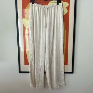 Abercrombie & Fitch Cream Wide-Leg Lace Trim Pants